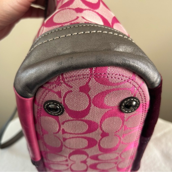 Coach Patchwork Shoulder Bag Purse Calico Pink Grey Metallic Leather Suede - Picture 10 of 13